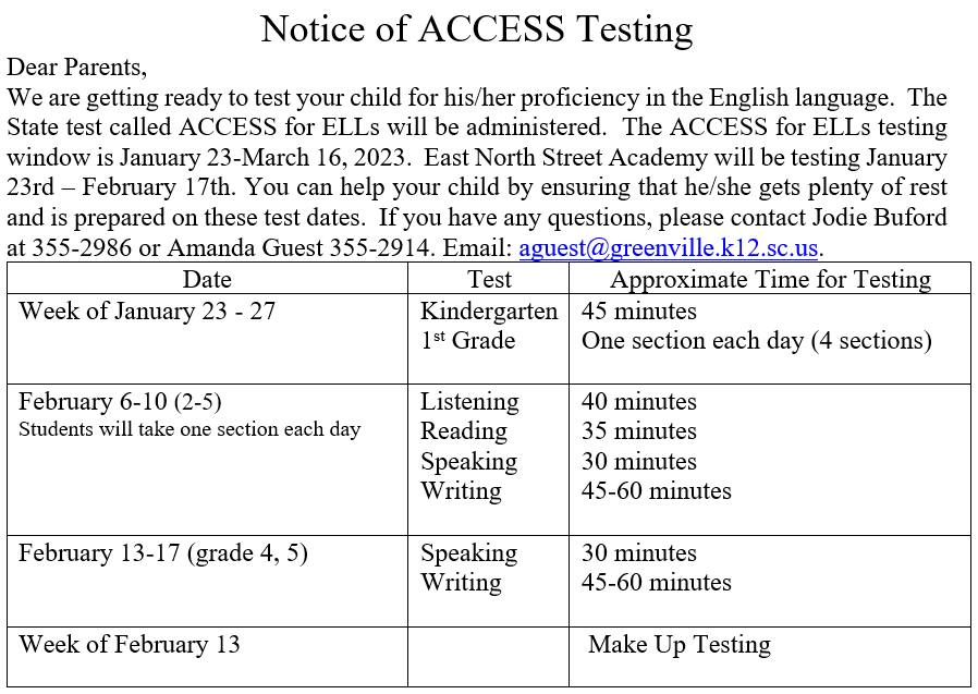 ACCESS Testing Information